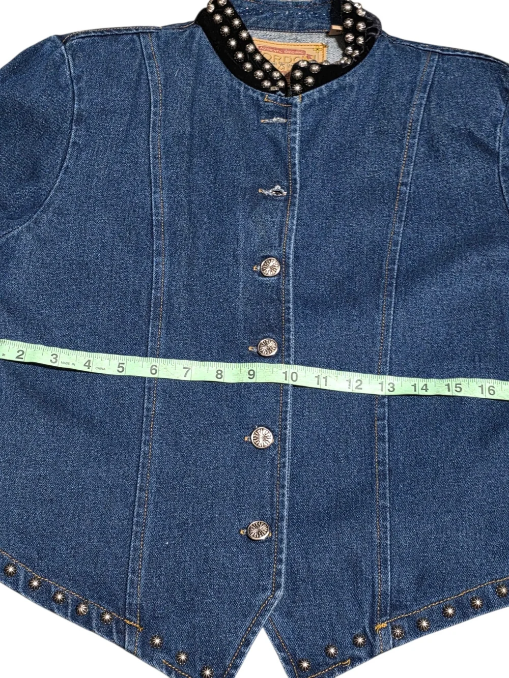 Vintage Gordon James Studded Denim Jacket Embroidered Western Boho Moto L